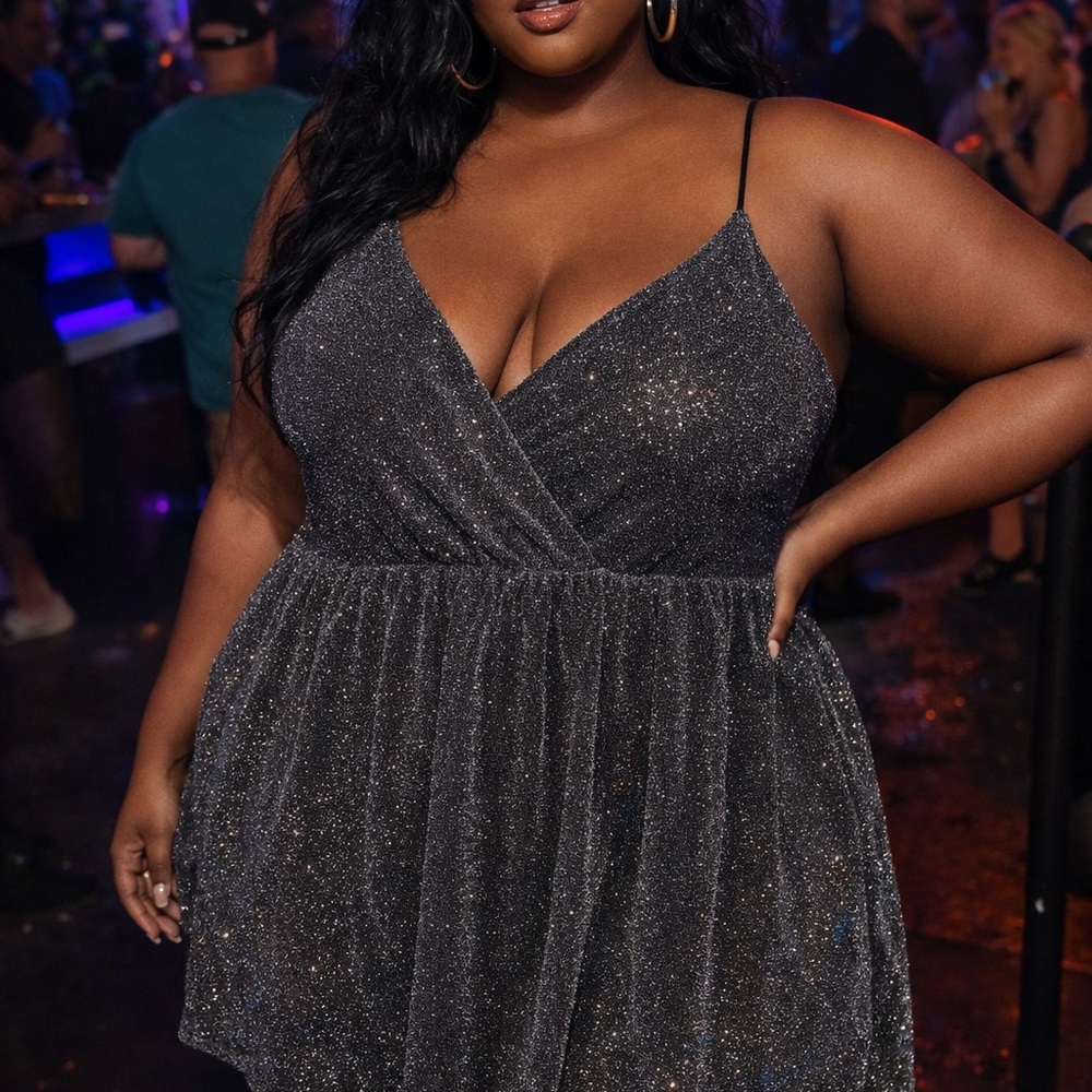 Sparkle Wrap-Front Black Party Dress